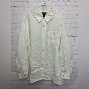 Dialogue Linen Blend Button Down Blouse